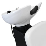 Fauteuil de coiffure blanc avec lavabo intégré, design moderne, surface lisse, coussin rembourré pour un confort optimal