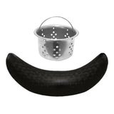 Fauteuil de salon de coiffure noir avec un lavabo en métal argenté, courbé et ergonomique, idéal pour le confort du client