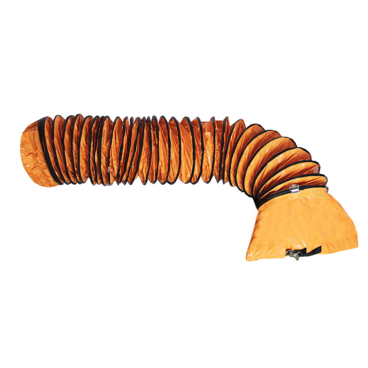 Conduit flexible orange de 6 m, conçu pour un ventilateur industriel, avec une texture plissée et des bords renforcés pour la durabilité
