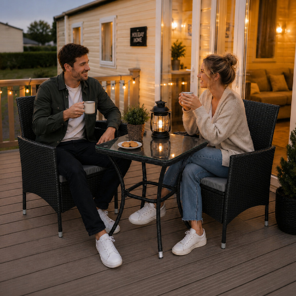Jardí Set Bistro en Rotin Noir