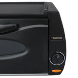 Mini four Tandoor KuKoo noir avec un panneau de contrôle, bouton de réglage et logo doré, conçu pour une cuisson rapide et efficace