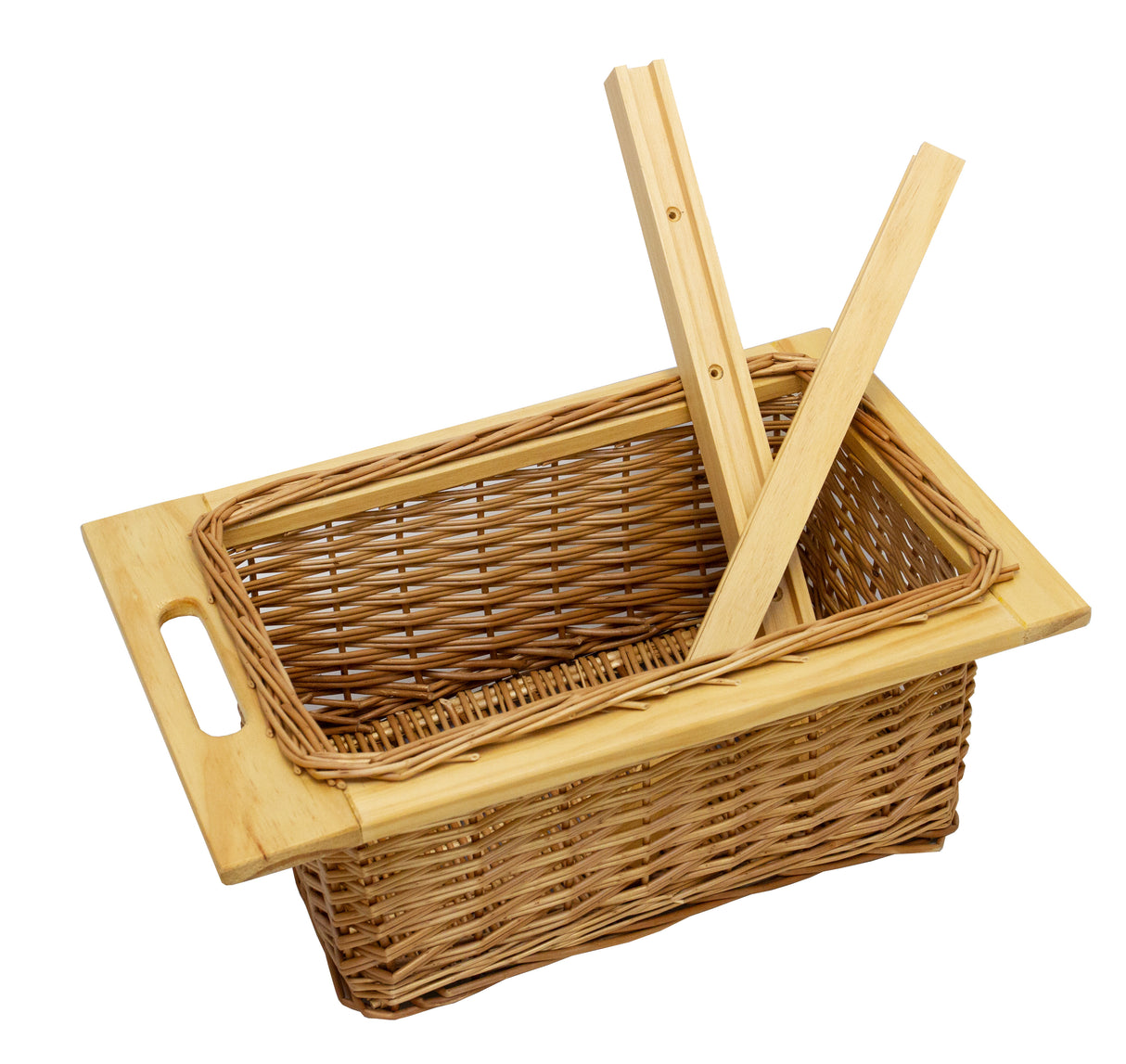 Panier coulissant en pin de 400 mm, tressé en osier naturel avec poignées en bois, offrant un design pratique et élégant