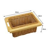 Panier coulissant en pin, tressé, dimensions 51 cm x 32 cm x 21 cm, avec poignées en bois et finition naturelle élégante