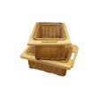 Paniers coulissants en pin, tressés en osier, de couleur beige, avec poignées en bois, parfaits pour le rangement élégant et pratique