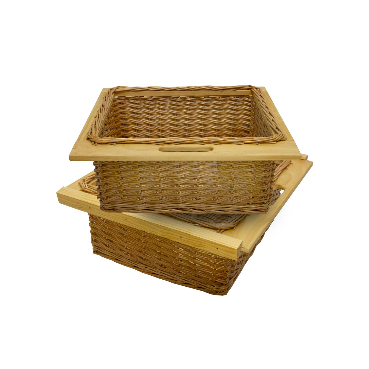 Paniers coulissants en pin, couleur bois naturel, tressés avec des poignées, parfaits pour le rangement et l'organisation à la maison
