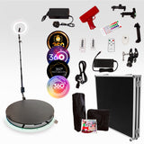 Plateforme à selfies rotatif 360° de 80 cm avec accessoires, éclairage LED, télécommandes et mallette de transport, design moderne et pratique