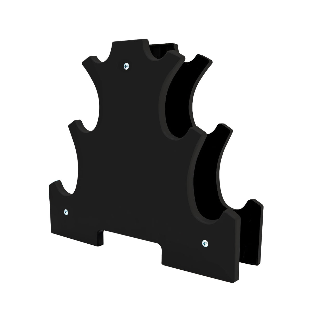 Support en plastique noir pour bouteilles, avec des formes ondulées et des ouvertures pour un rangement efficace et esthétique