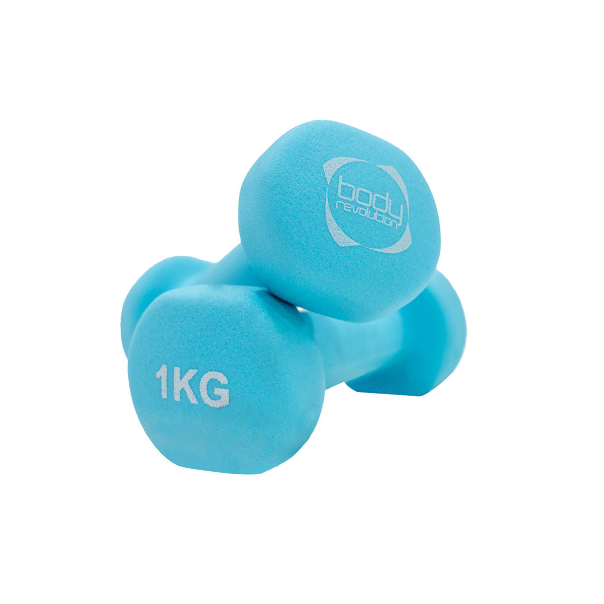 Haltère bleu clair de 1 kg avec une texture douce et antidérapante, idéal pour les exercices de musculation à domicile
