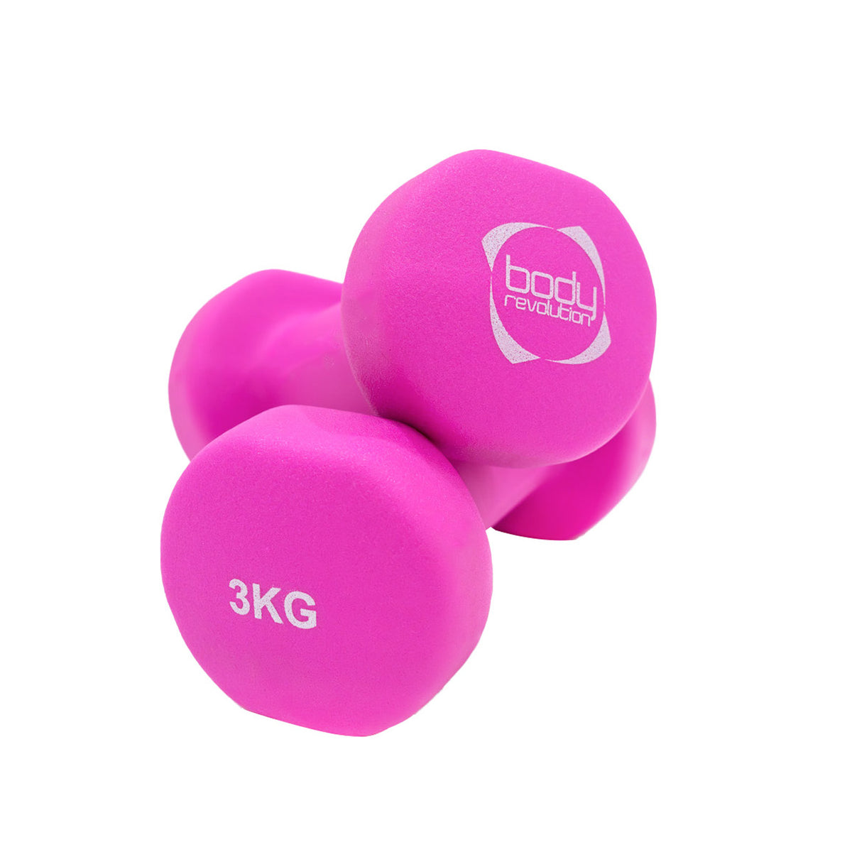 Haltères roses de 3 kg avec une finition en caoutchouc, forme hexagonale pour une prise confortable et un design moderne