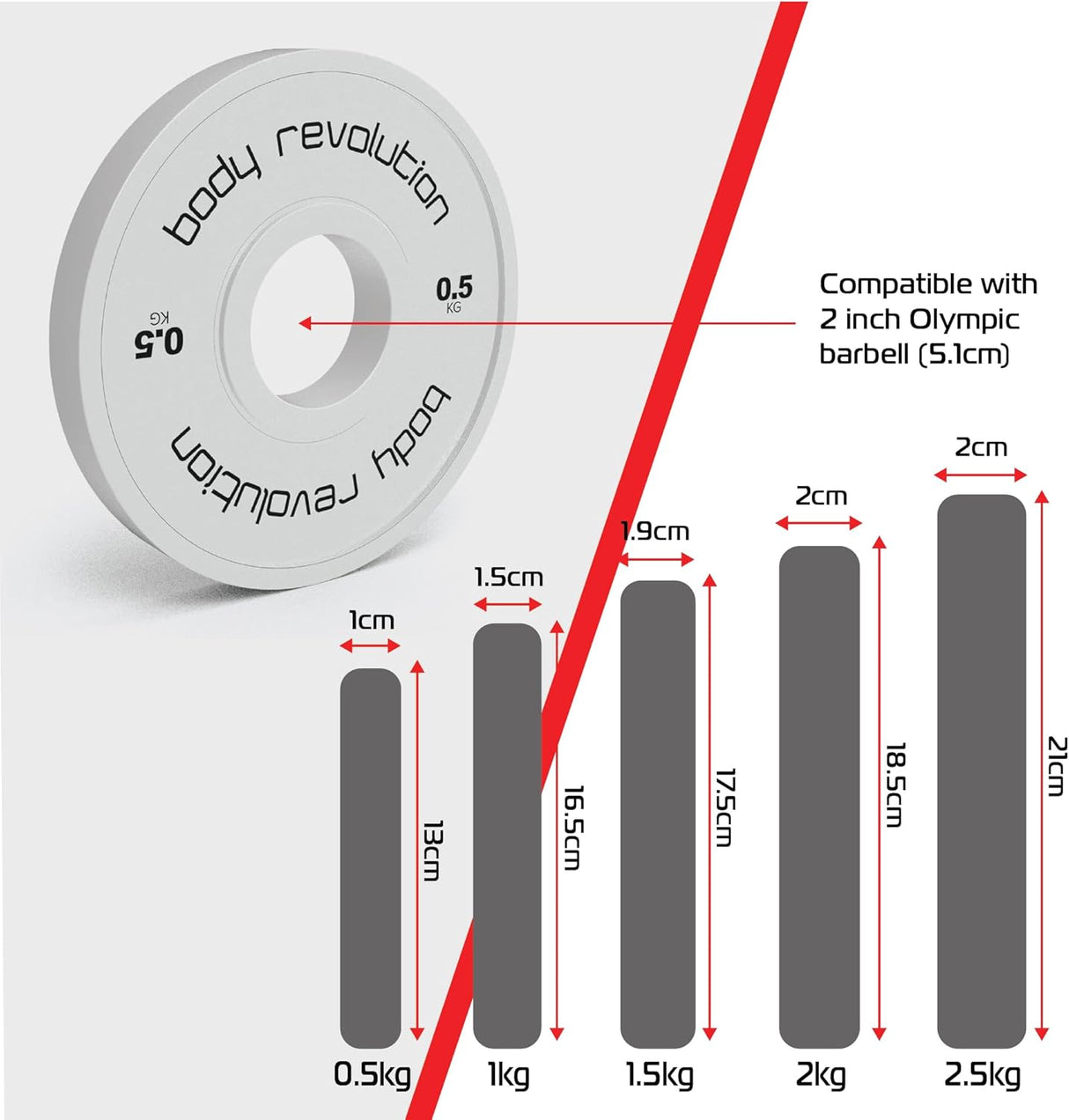 2 Disques de Musculation Fractionnés de 1 kg (2 x 0,5 kg)