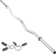 Barre de musculation EZ en acier inoxydable de 1,2 m avec finition texturée, accompagnée de colliers de serrage à ressort noirs
