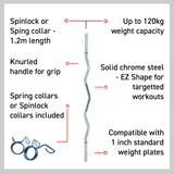 Barre de Musculation EZ 1,2 m - Colliers de Verrou Tournant