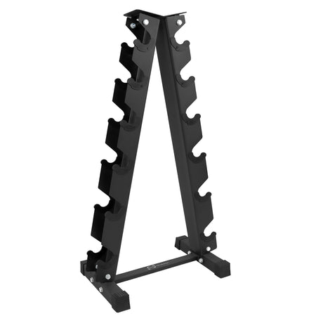 Support d’haltères en métal noir à 6 niveaux, conçu pour organiser et ranger efficacement les haltères avec une structure robuste et stable