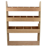 Étagère en contreplaqué de couleur bois naturel, avec trois niveaux de rangement et plusieurs compartiments pour un stockage organisé dans un Ford Transit