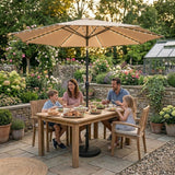 Parasol Inclinable à LED 2,7 m & Socle en Béton - Beige