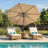 Parasol Inclinable à LED 2,7 m & Socle en Béton - Beige