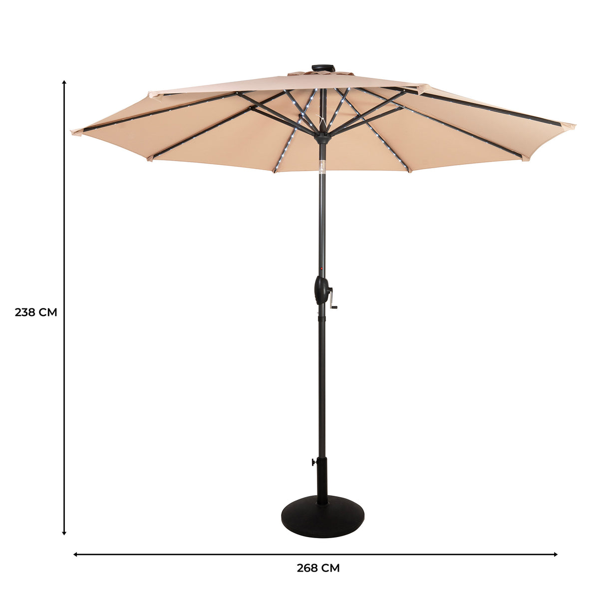 Parasol Inclinable à LED 2,7 m & Socle en Béton - Beige