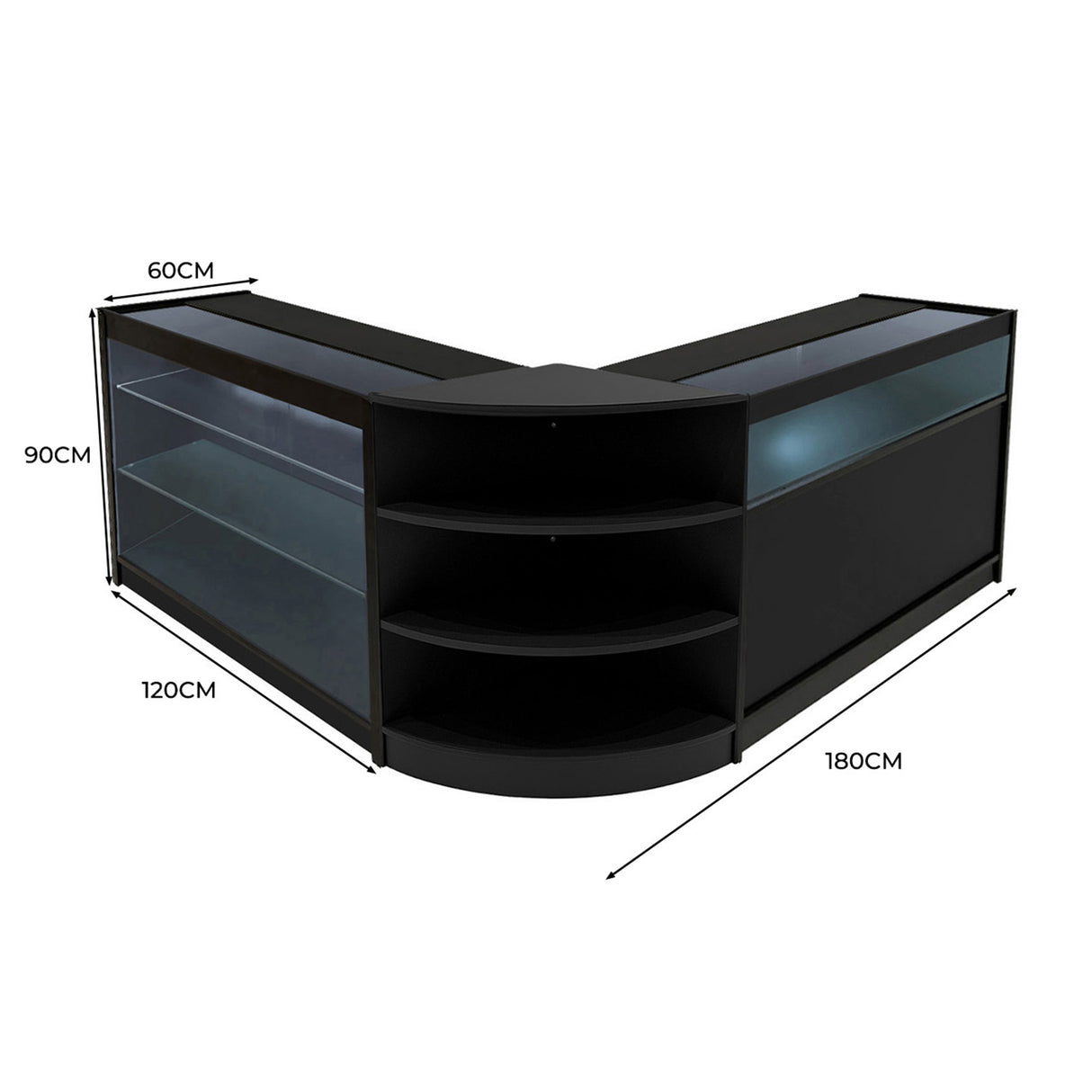 Comptoirs de Vente à LED Ensemble Demeter - Noir LM60, K1200, B1200
