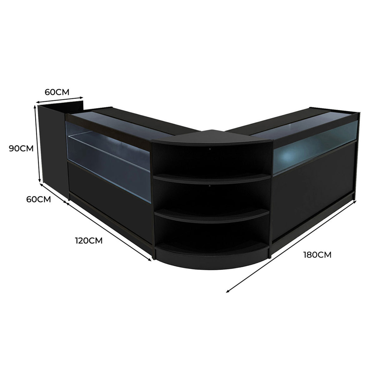 Comptoirs de Vente à LED Ensemble Europa - Noir LM60, B1200, C1200, TB60