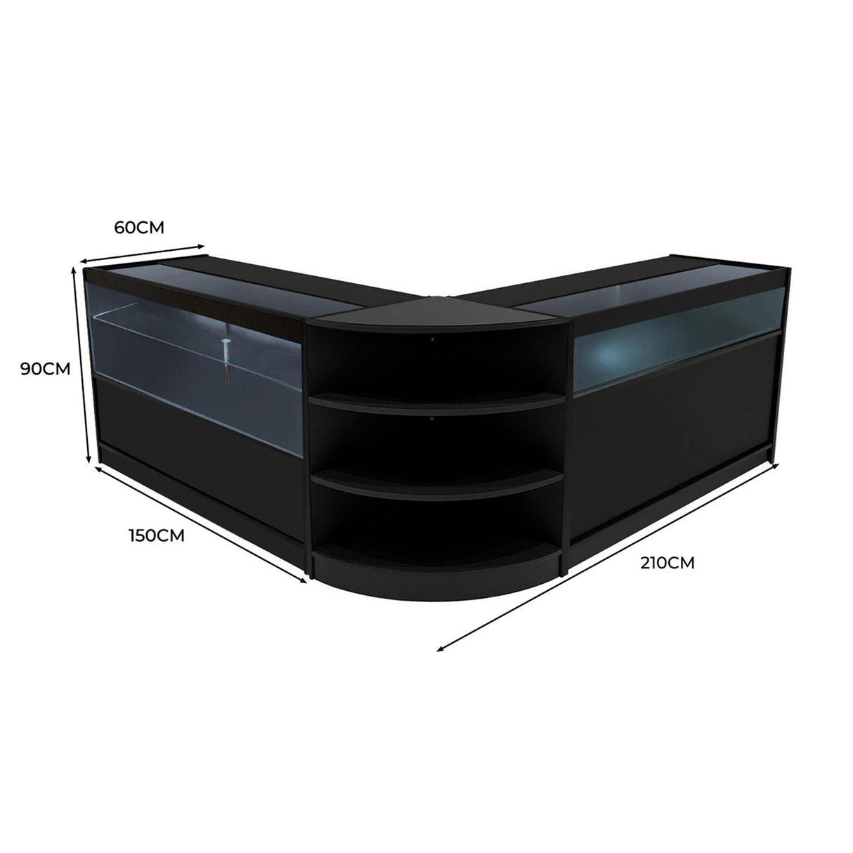 Comptoirs de Vente à LED Ensemble Harmonia - Noir LM60, B1500, C1500