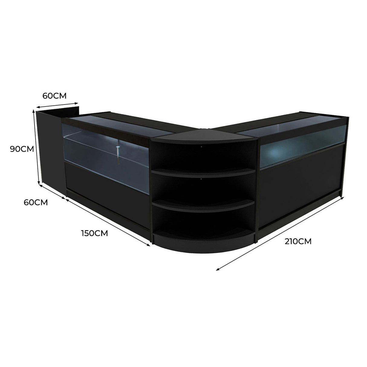 Comptoirs de Vente à LED Ensemble Europa - Noir LM60, B1500, C1500, TB60