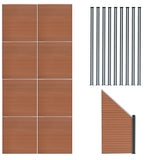 Kit Clôture Panneaux en Composite 8 Quadratique, 1 Incliné & 9 Poteaux à LED - Marron