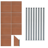 Kit Clôture Panneaux en Composite 7 Quadratique, 1 Incliné & 8 Poteaux à LED - Marron