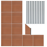 Kit Clôture Panneaux en Composite 10 Quadratique, 1 Incliné & 11 Poteaux à LED - Marron