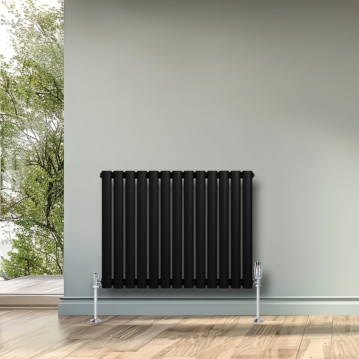 Radiateur à Colonnes Ovales & Vannes, 1 Panneau - 600 x 780 mm - Noir