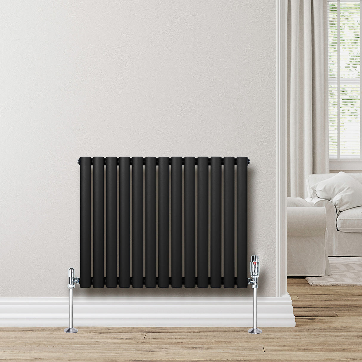 Radiateur à Colonnes Ovales & Vannes, 1 Panneau - 600 x 780 mm - Noir