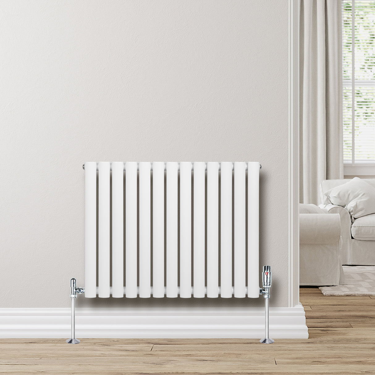 Radiateur à Colonnes Ovales & Vannes, 1 Panneau - 600 x 780 mm - Blanc