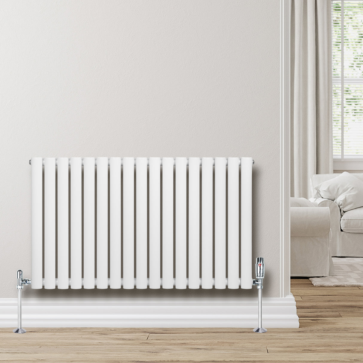 Radiateur à Colonnes Ovales & Vannes, 1 Panneau - 600 x 1020 mm - Blanc