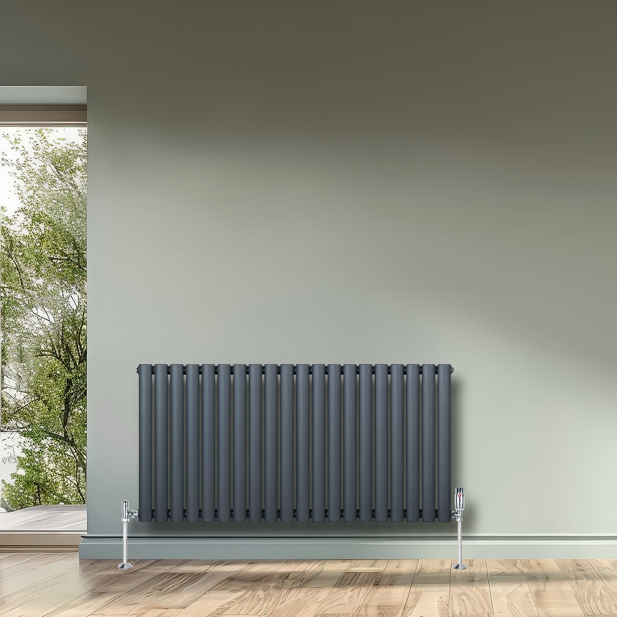 Radiateur à Colonnes Ovales & Vannes, 1 Panneau - 600 x 1200 mm - Gris Anthracite