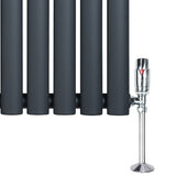Radiateur à Colonnes Ovales & Vannes, 1 Panneau - 600 x 1200 mm - Gris Anthracite