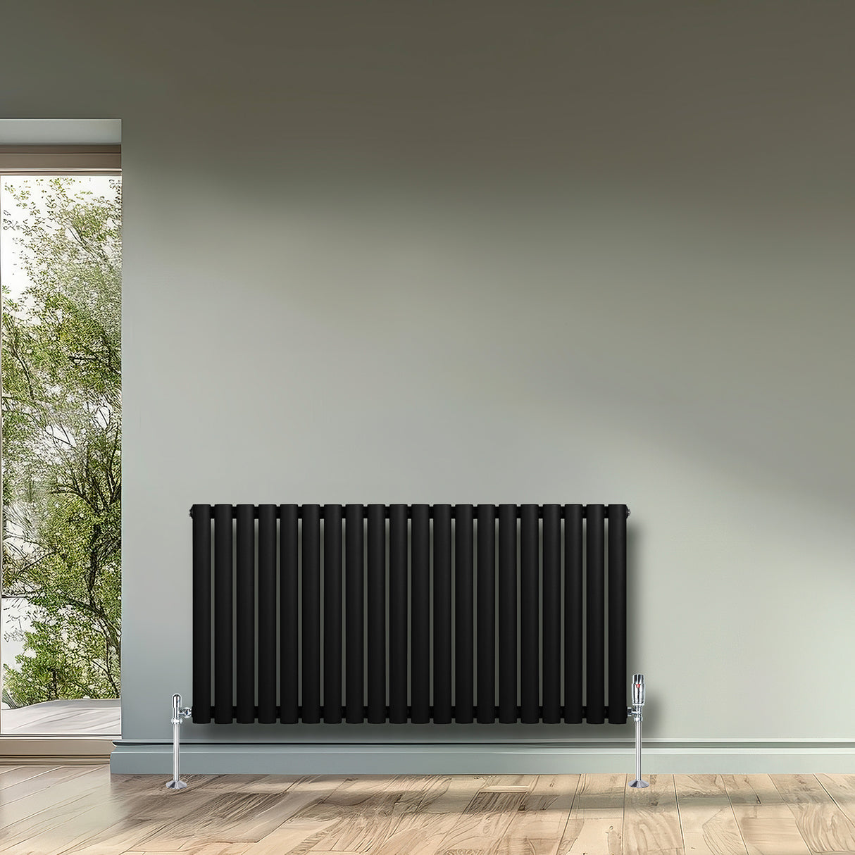 Radiateur à Colonnes Ovales & Vannes, 1 Panneau - 600 x 1200 mm - Noir