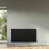 Radiateur à Colonnes Ovales & Vannes, 1 Panneau - 600 x 1200 mm - Noir