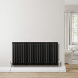 Radiateur à Colonnes Ovales & Vannes, 1 Panneau - 600 x 1200 mm - Noir