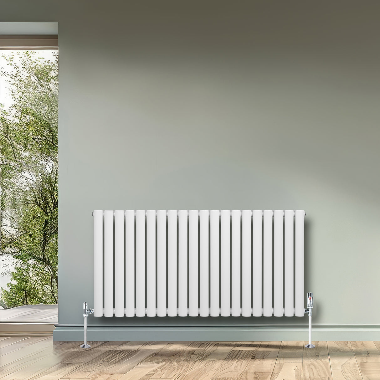 Radiateur à Colonnes Ovales & Vannes, 1 Panneau - 600 x 1200 mm - Blanc