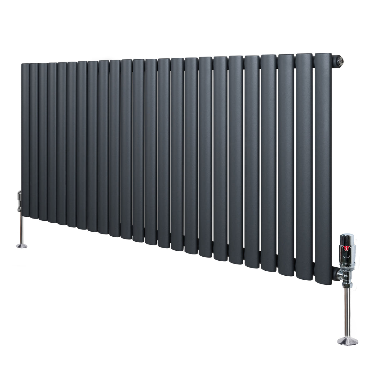 Radiateur à Colonnes Ovales & Vannes, 1 Panneau - 600 x 1440 mm - Gris Anthracite