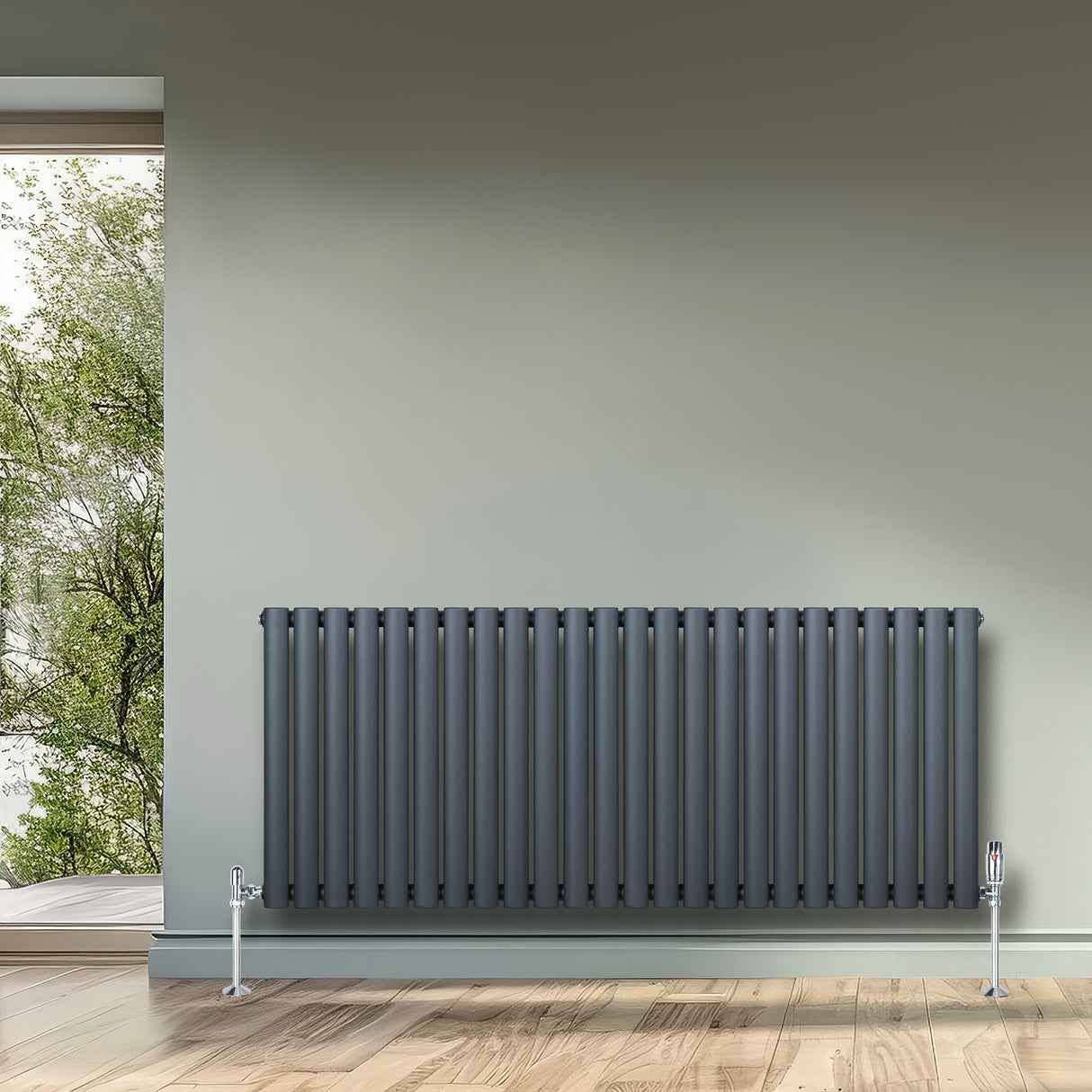 Radiateur à Colonnes Ovales & Vannes, 1 Panneau - 600 x 1440 mm - Gris Anthracite
