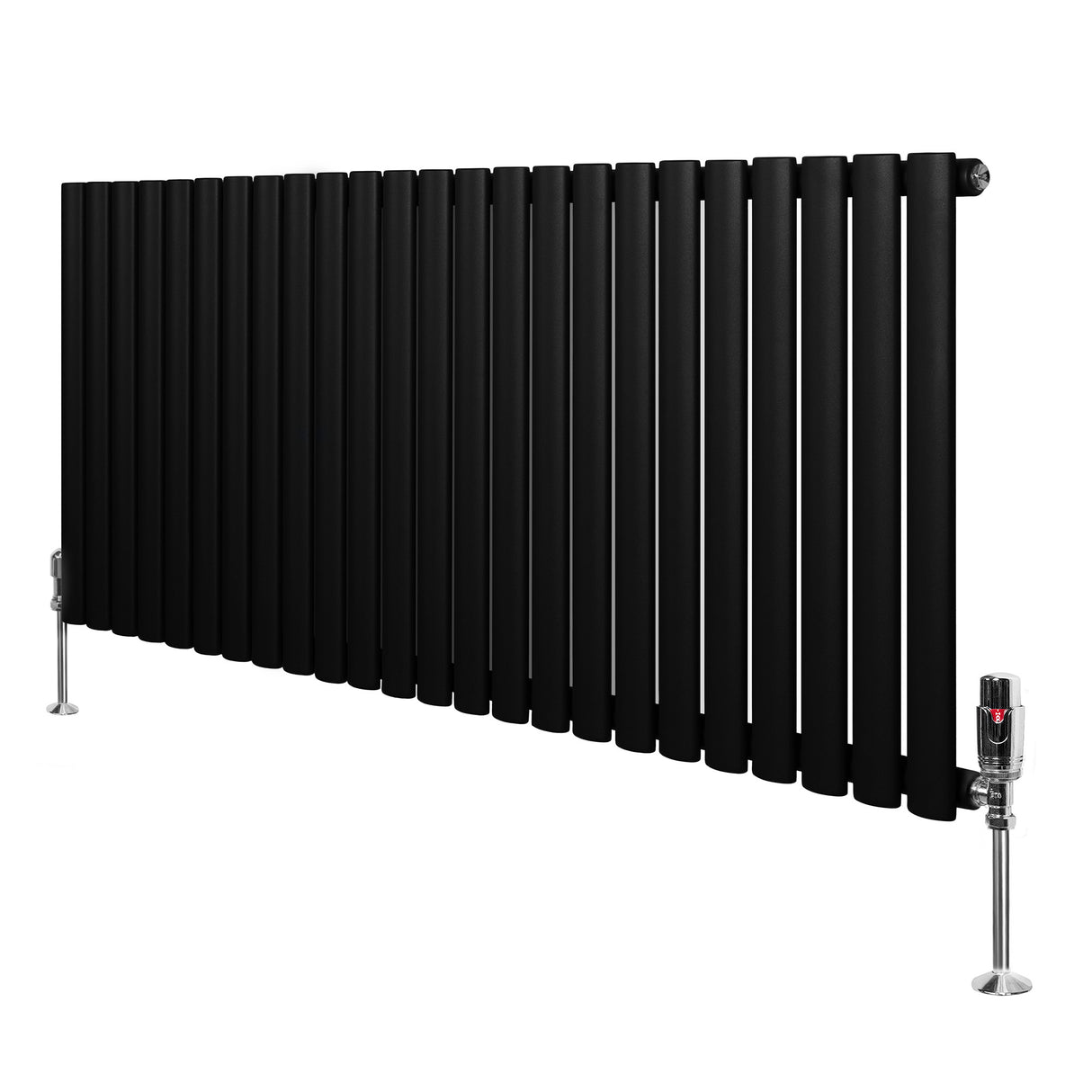 Radiateur à Colonnes Ovales & Vannes, 1 Panneau - 600 x 1440 mm - Noir