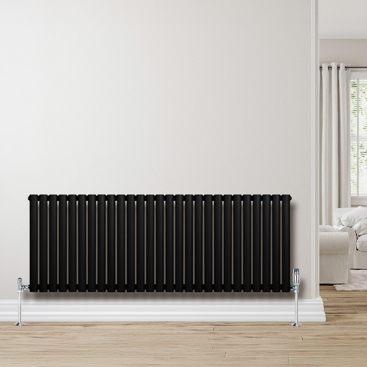 Radiateur à Colonnes Ovales & Vannes, 1 Panneau - 600 x 1620 mm - Noir