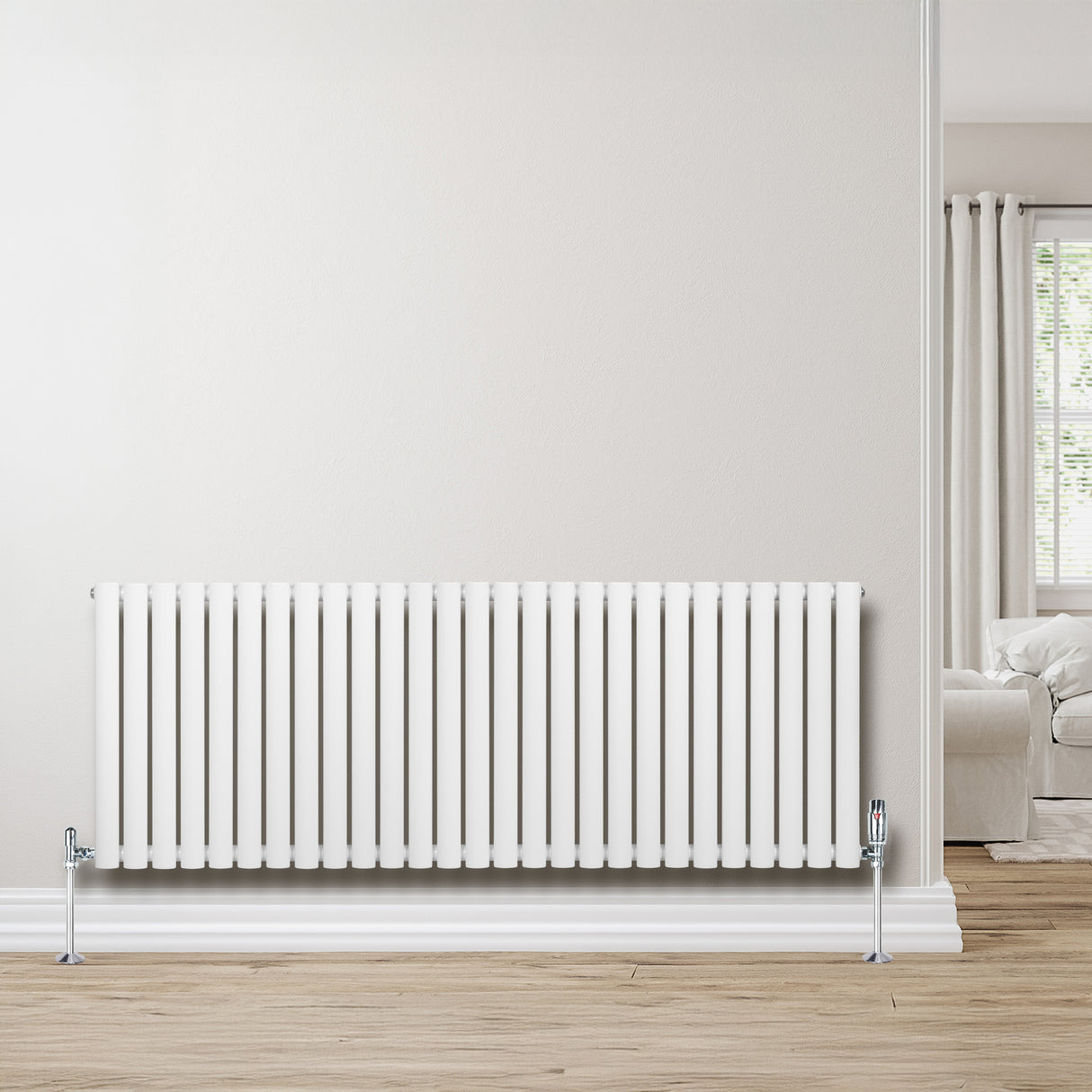 Radiateur à Colonnes Ovales & Vannes, 1 Panneau - 600 x 1620 mm - Blanc