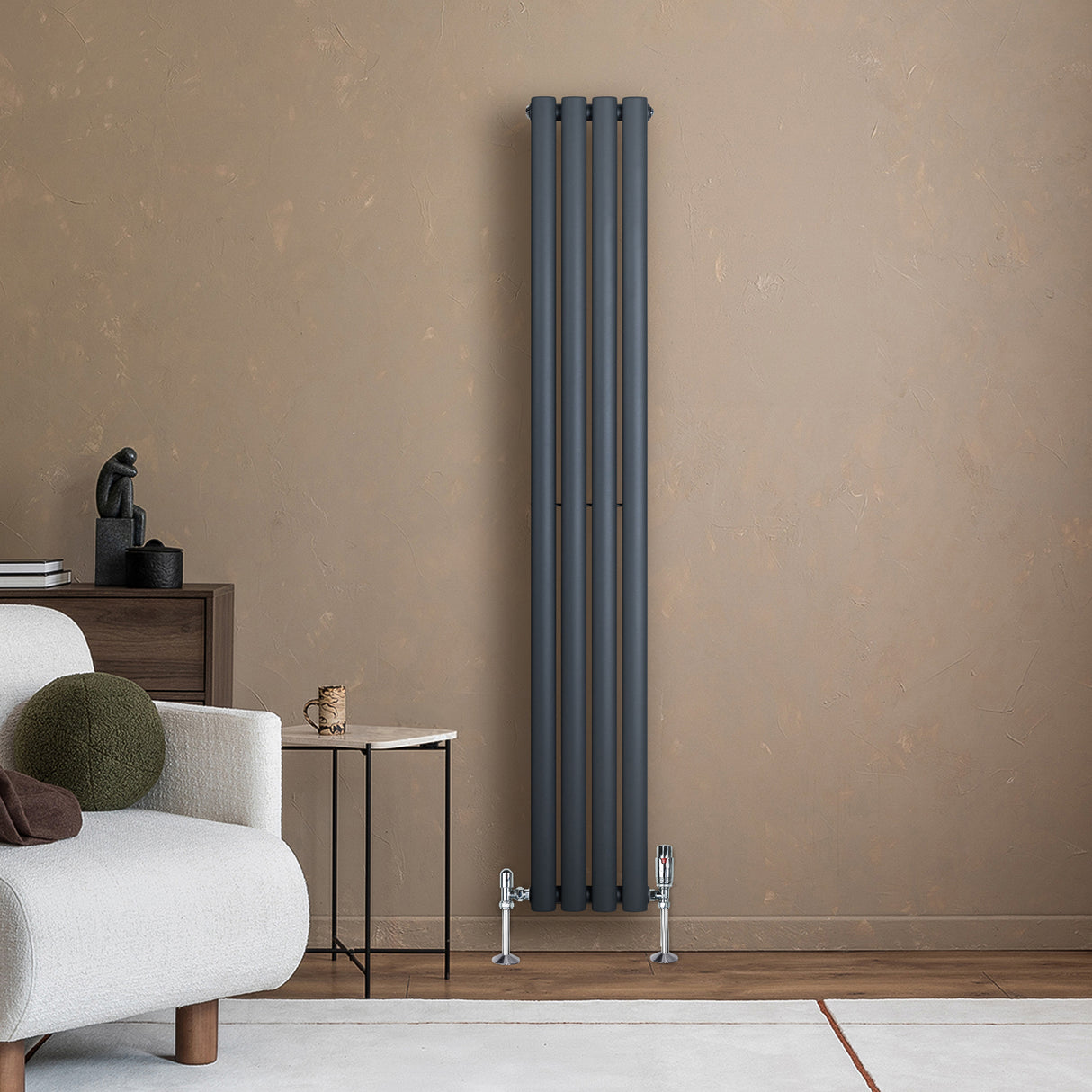 Radiateur à Colonnes Ovales & Vannes, 1 Panneau - 1600 x 240 mm - Gris Anthracite