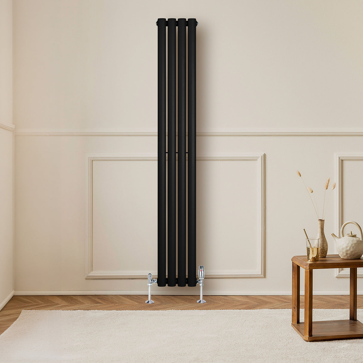 Radiateur à Colonnes Ovales & Vannes, 1 Panneau - 1600 x 240 mm - Noir