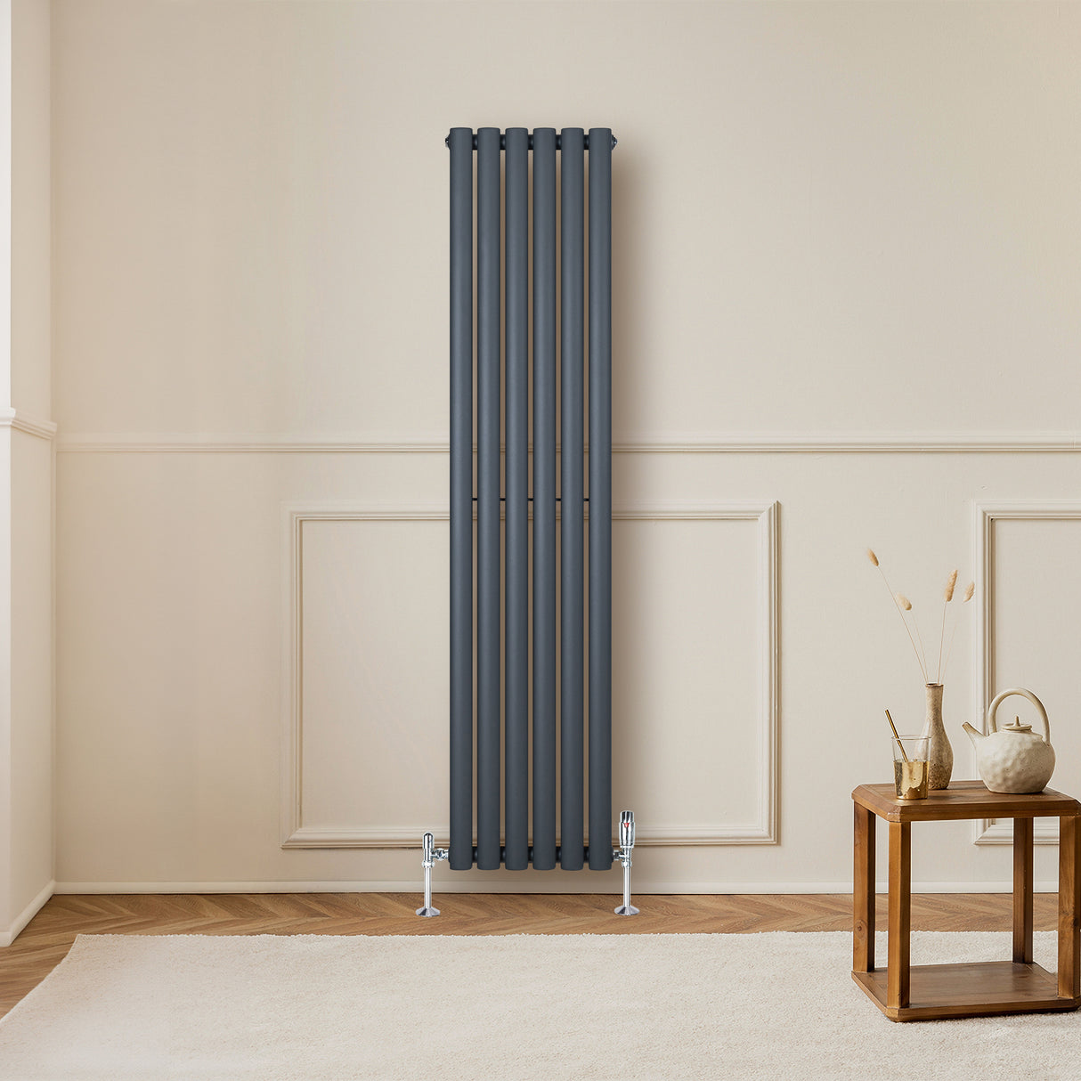 Radiateur à Colonnes Ovales & Vannes, 1 Panneau - 1600 x 360 mm - Gris Anthracite