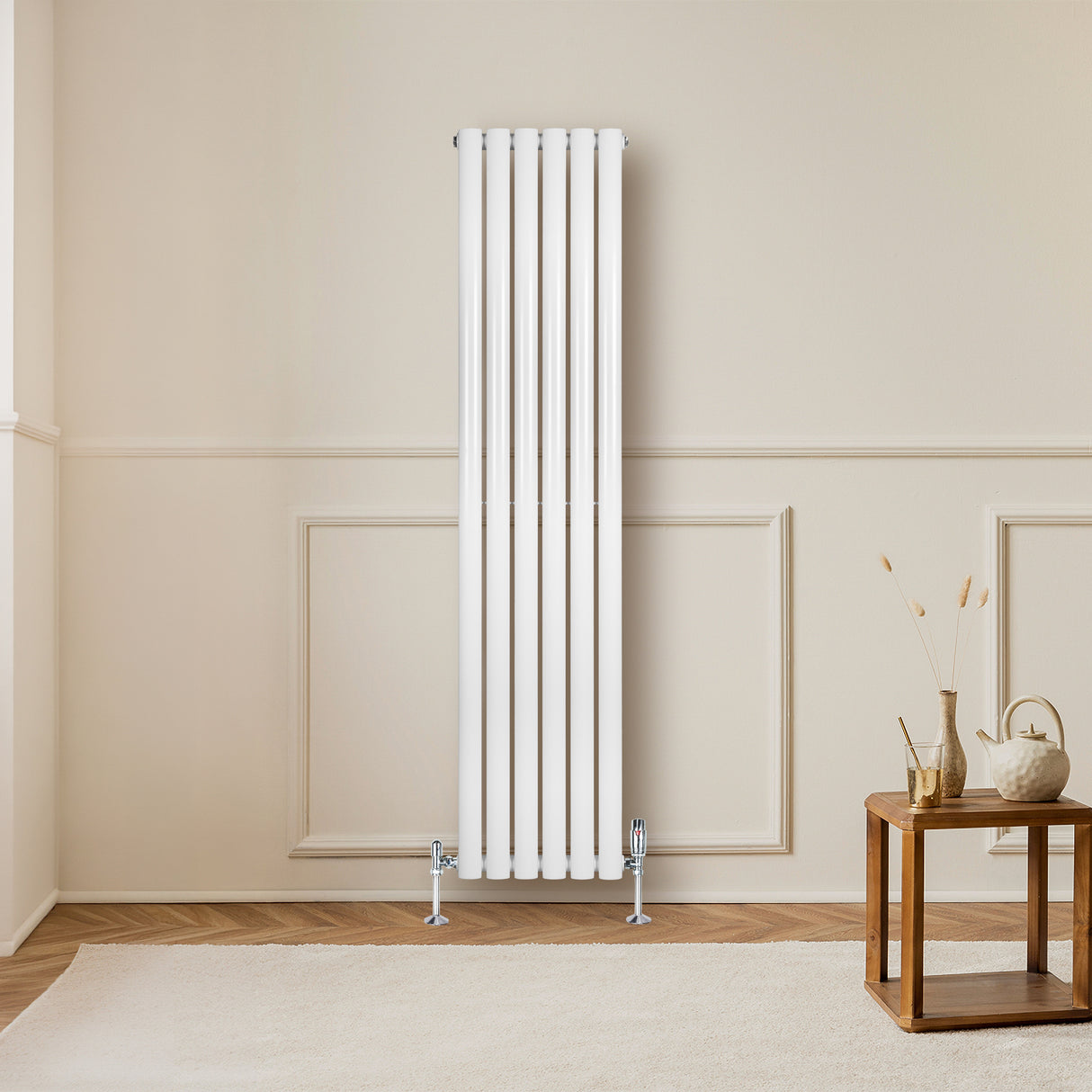 Radiateur à Colonnes Ovales & Vannes, 1 Panneau - 1600 x 360 mm - Blanc