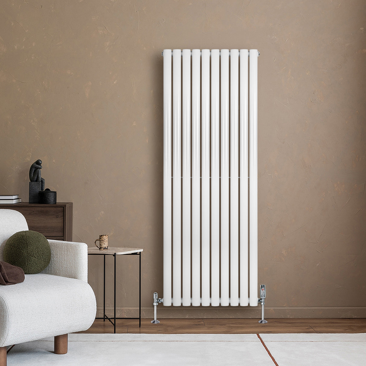 Radiateur à Colonnes Ovales & Vannes, 1 Panneau - 1600 x 600 mm - Blanc