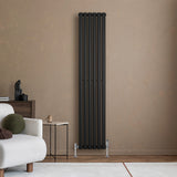 Radiateur à Colonnes Ovales & Vannes, 1 Panneau - 1800 x 360 mm - Noir