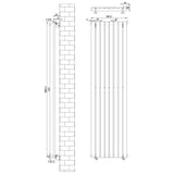 Radiateur à Colonnes Ovales & Vannes, 1 Panneau - 1800 x 480 mm - Noir